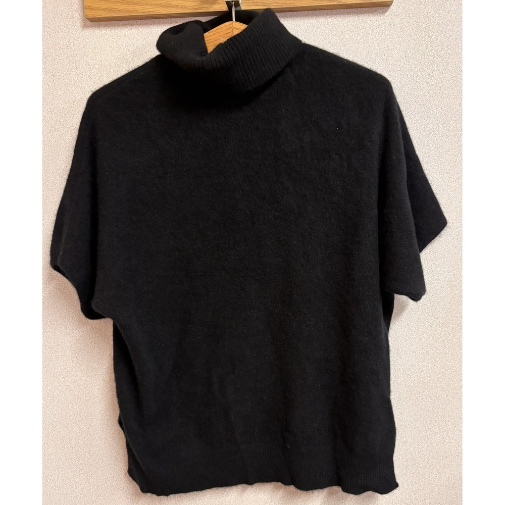 Misook 100% Cashmere Black Short Sleeve Turtleneck Sweater Size S